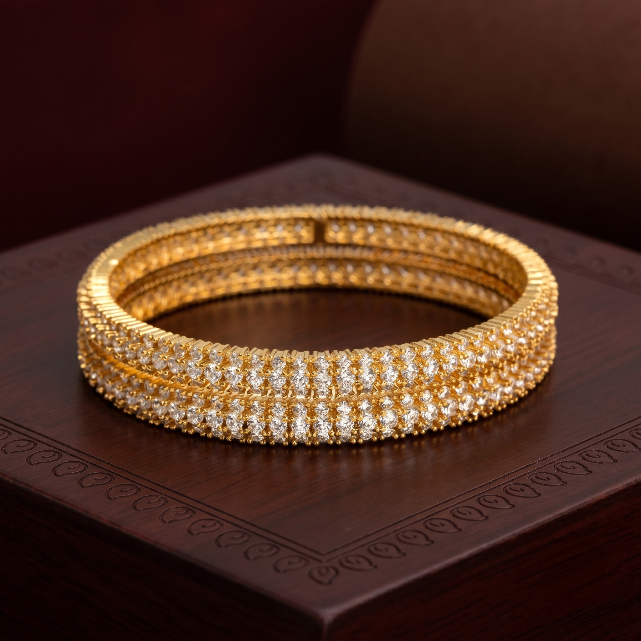 Three Line Gold Plated AD Bangle alternate angle - Avalna